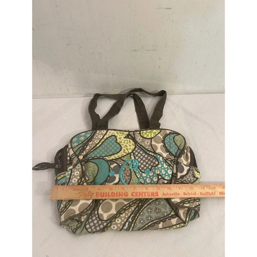 Thirty-One Paisley Heart Canvas Tote Bag Small Teal Green Monogram C Womens